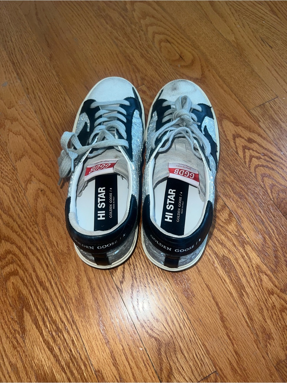 Golden Goose Silver Glitter & Black Star Hi Star Sneakers - Picture 4 of 5